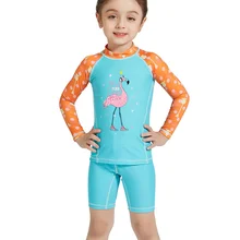 Раздельный купальный костюм с 3D фламинго для девочек, 2 предмета, один комплект, купальный костюм для девочек, детский купальный костюм, детские купальные костюмы, Солнцезащитный купальный костюм, z898