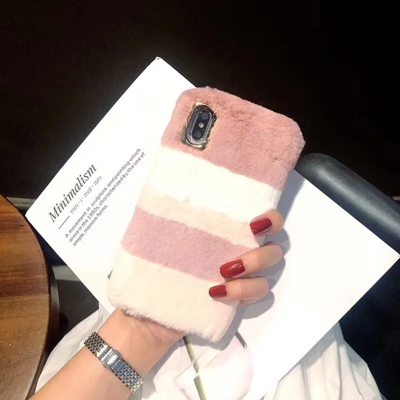 Girl Cute Rabbit Fur Plush Case For iPhone X XS 6S 7 8 Plus Silicone Winter Warm Back Cover Case For iPhone XS Max Fourrure Case (3)