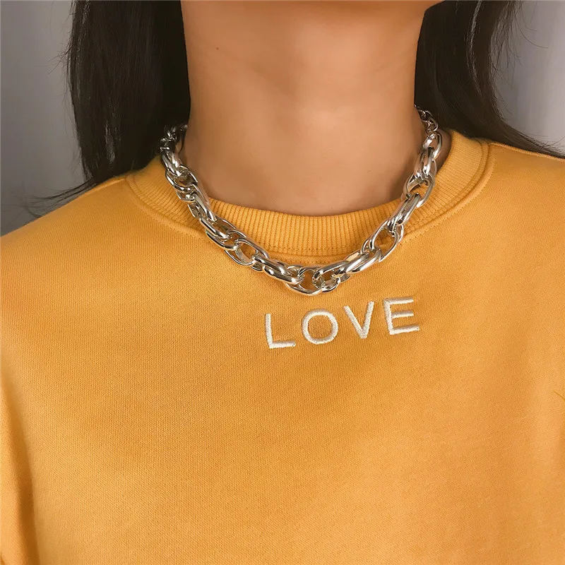 

KOMi Punk Exaggerated Heavy Metal Big Thick Chain Choker Necklace Goth Fashion Night Club Jewelry Female Collier B50421-22