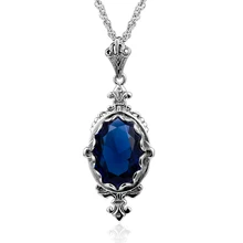 Mujer de la manera de Piedra Grande de La Vendimia Colgante Creado Sailor Moon 925 Colgante De Plata de Zafiro Azul Oval Bohemia de La Joyería Del Cuerpo