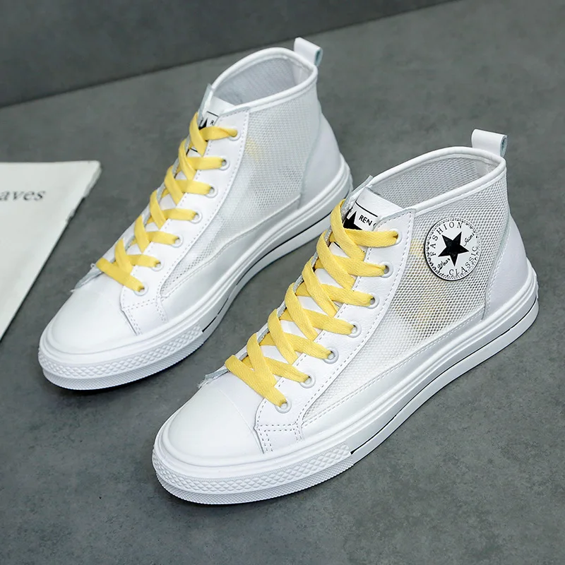 

Outdoor Flat High-top Canvas Shoes Women Increase Within Casual Walking Shoes New Fashion Lightweight Breathable White Shoes