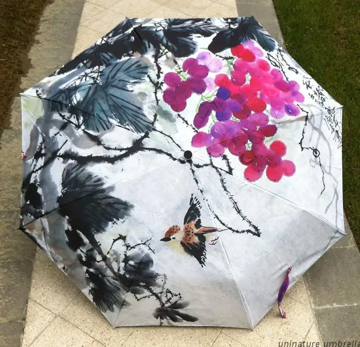 

Plant classic repellent oil painting umbrella purple grapes patten sun and rain durable high quality umbrella