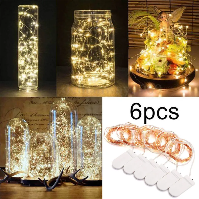 

6 Pack Battery Micro Rice Wire Copper Fairy String Lights Party 2M 20LED Decor Lamp LED LIGHT SET lichterkette 40JA21
