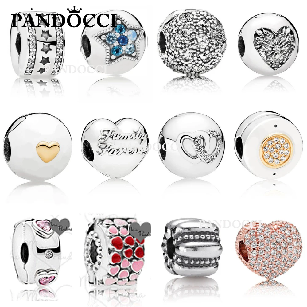 

PANDOCCI 100% 925 Sterling Silver Signature Safety Clip Original charm Bead Clear Fit Bracelet DIY bangle Jewelry Birthday Gift