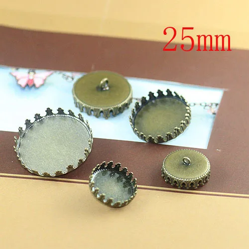 200pcs Wholesale Antique Bronze 25mm Crown Cameo Cabochon Setting Tray