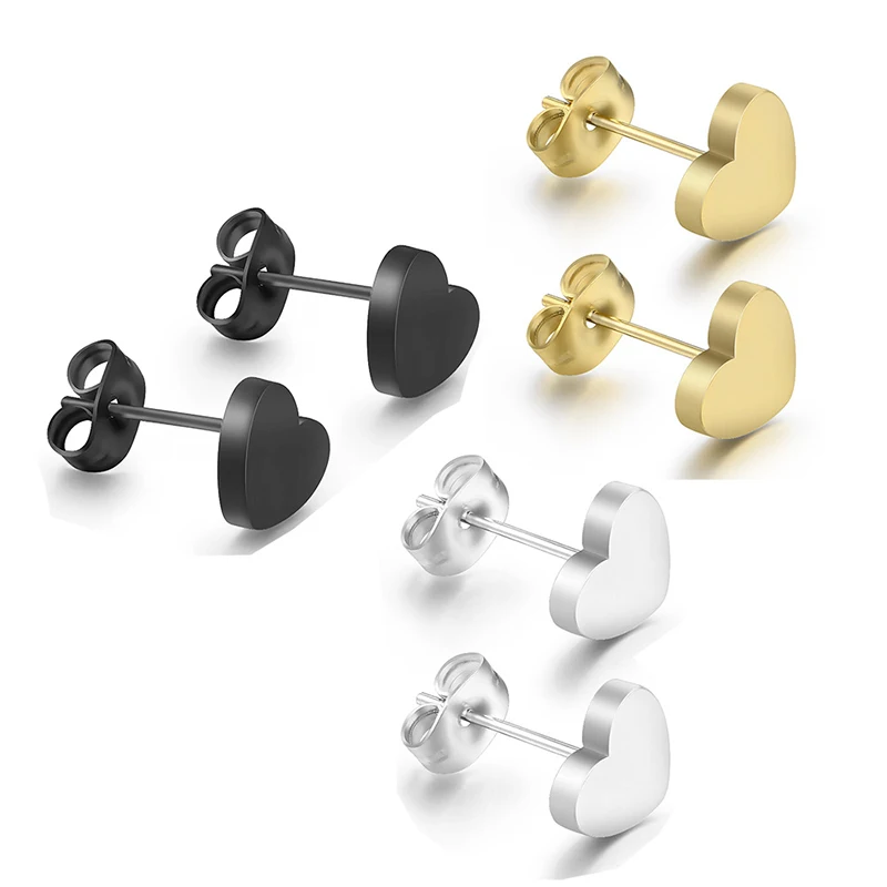 

Stainless Steel Stud Earrings for Lovers Silver Gold Black Heart Earrings Female Fashion Jewelry