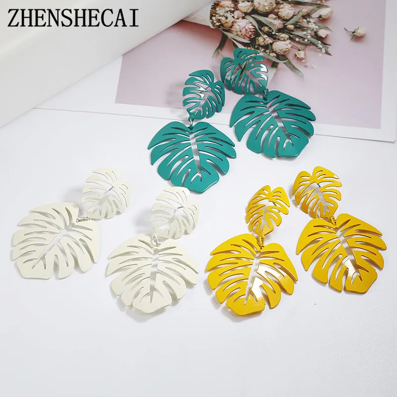 

Hot Popular Green white yellow Leaves Earrings for Women metal drop Earrings hollow design Female Fashion Jewelry Wholesale