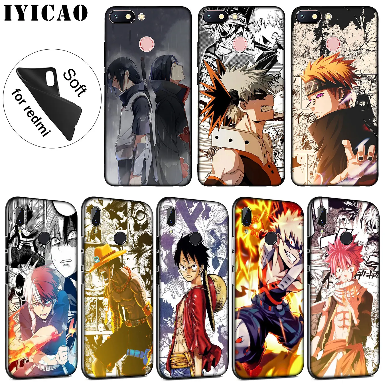 

IYICAO My Hero Academia One Piece Soft Silicone Phone Case for Xiaomi Redmi K20 7A 6A 5A S2 4X 4A GO Note 8 7 5 Plus 6 Pro Cover