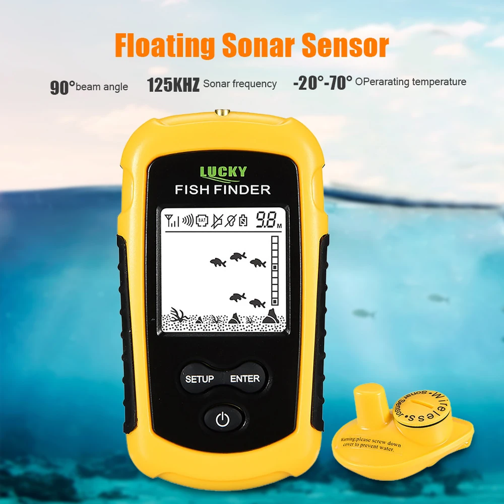 

Lucky FFW1108-1 Wireless Sounder Portable Sonar Sensor Fish Finder Transducer Detector 40M Depth Fishing Alarm Fishfinder