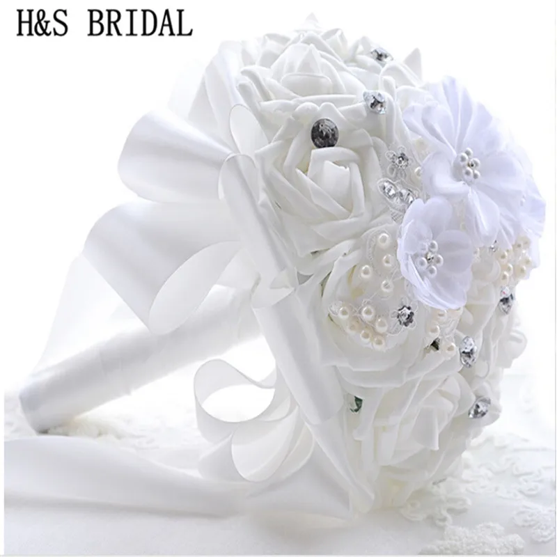 Красивый белый свадебный цветок Свадебный букет из искусственных цветов роза Свадебный букет из бисера Кружева Кристалл Свадебные букеты