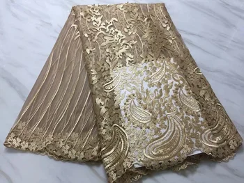 

Gold African French Lace Fabric High Quality African Tulle Lace Fabric For Wedding Beaded French Lace Fabric