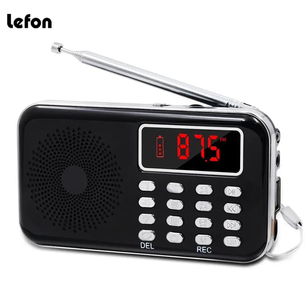 

LEFON Portable Digital Mini Radio FM Receiver Support MP3 Player REC Recorder TF Card/USB Disk LED Screen Display Flashlight