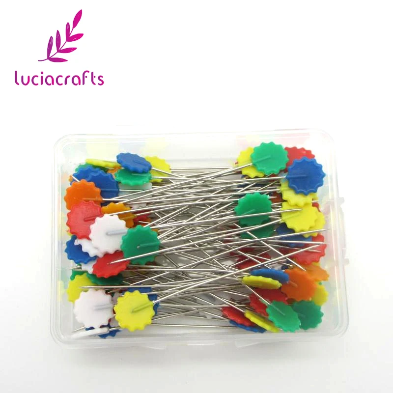 Lucia crafts 1 кор./лот(50 шт./кор.)/(100 шт./кор.) 10*50 мм швейная фурнитура в стиле пэчворк шпильки с цветочной брошью для шитья булавки с коробкой J0144