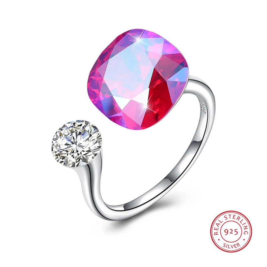 

11.11 Sale 925 Sterling Silver Luxury Resizable Ring Made with Austrian Crystal Fashion Square Shape Design Jewelery for Women