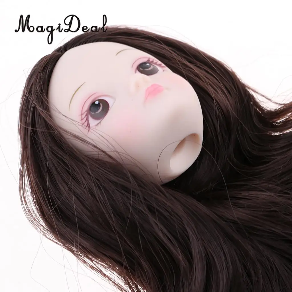 1/6 Female BJD Doll Brown Hair 3D Eyes Head Sculpt Ball-Jointed Doll Body Parts DIY Girl Doll Accessory White Skin Tone