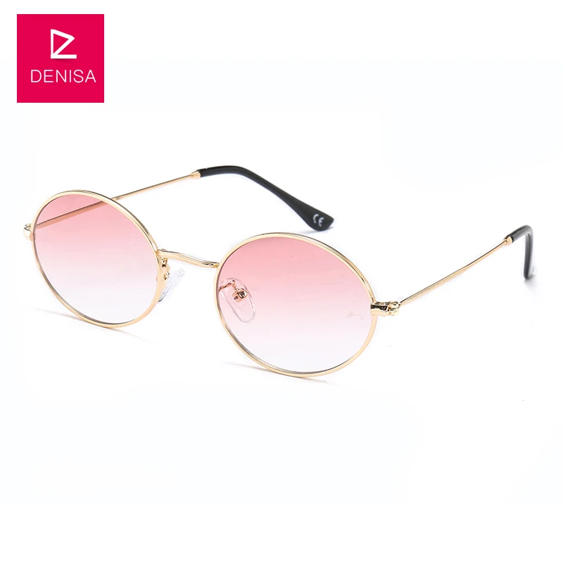 Бренд DENISA, винтажные маленькие овальные солнцезащитные очки для женщин и мужчин, черные очки, Ретро стиль, для вождения, солнцезащитные очки для мужчин, UV400 zonnebril dames G783 - Цвет линз: Gold LightPink