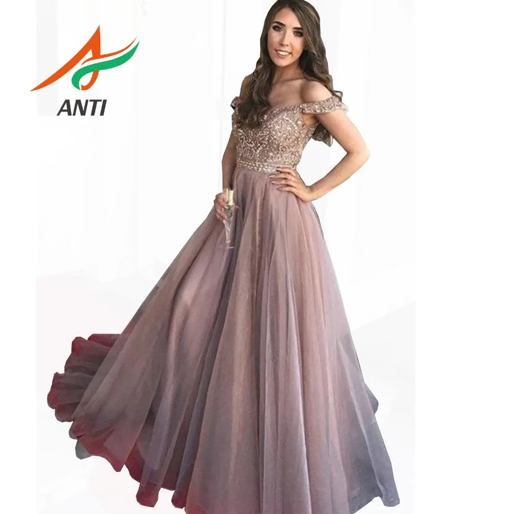 

ANTI Real Photo A-Line Long Evening Dress Spaghetti Strap Illusion Hand Work Beaded Crystal Pearls Fashion Robe De Soiree Custom
