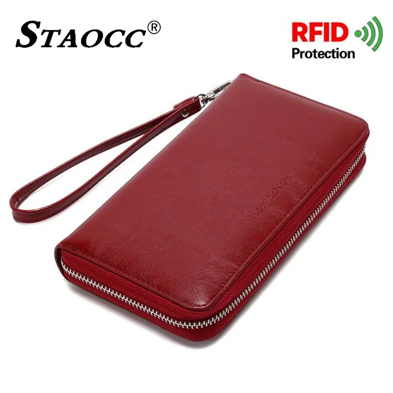 

Rfid Women Wallet Clutch Purse Split Leather Long Zipper Large Capacity Card Holder High Quality Female Phone Wallet Money Bag
