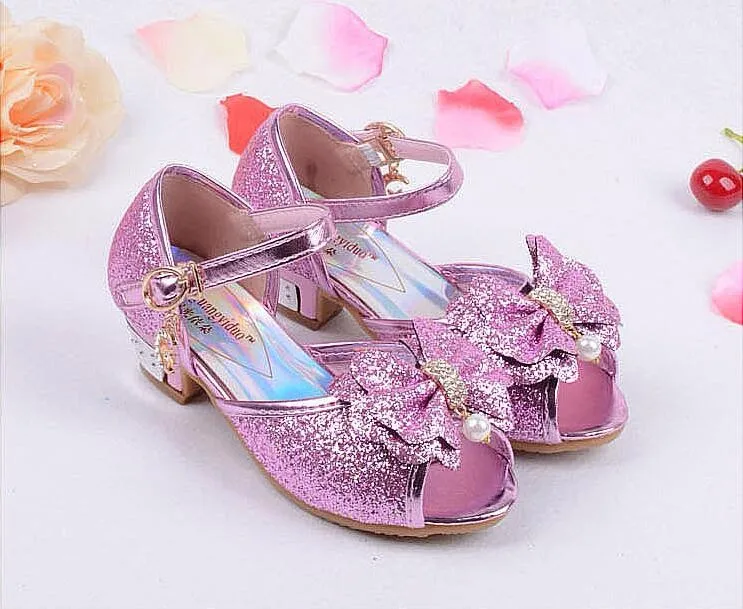 Лето г.; детские сандалии принцессы; детская Свадебная обувь для девочек; модельные туфли на высоком каблуке; обувь для вечеринок для девочек; кожаная обувь с бантом