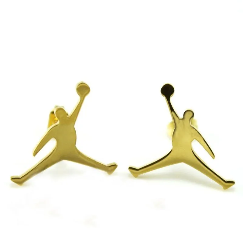 Hot Unisex acero inoxidable lindo Jordan Jumpman Logo pendientes del perno prisionero del oído dorado deporte pendiente para el hombre 1 par envío gratis|earring stand|stud earrings glitter - AliExpress