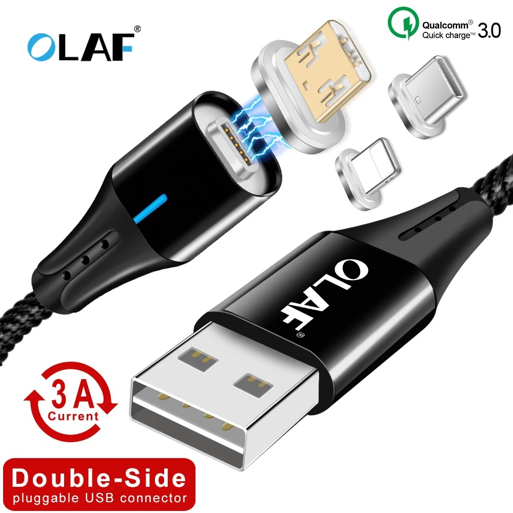 Магнитный кабель OLAF 3A Micro Usb type C QC 3,0 для быстрой зарядки телефона Microusb type-C магнитное зарядное устройство usb c для iphone huawei Xiaomi
