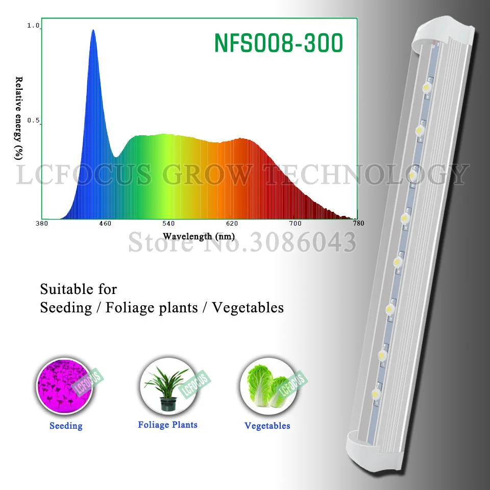 Гидропоника детская T8 300 мм 24 Вт растительный светильник 380-840nm полный спектр Белый светодиодный AC 85-265 в светодиодный светильник для роста растений в помещении - Испускаемый цвет: NFS008 300