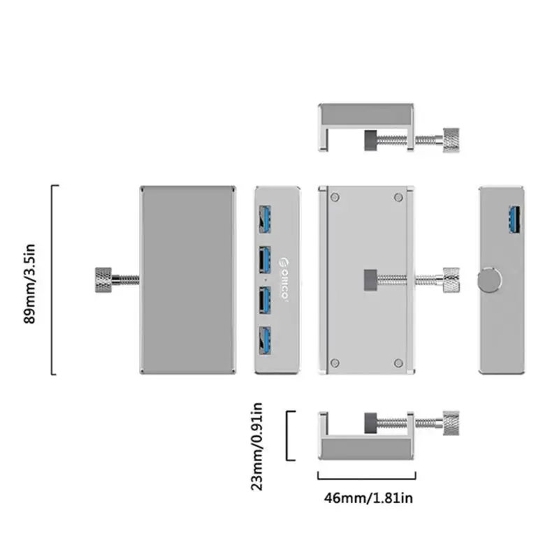 ORICO MH4PU алюминиевый usb-хаб с 4 портами USB 3,0, мультиразветвитель USB с зажимом, адаптер-концентратор для настольных ПК, ноутбуков, компьютеров, аксессуары