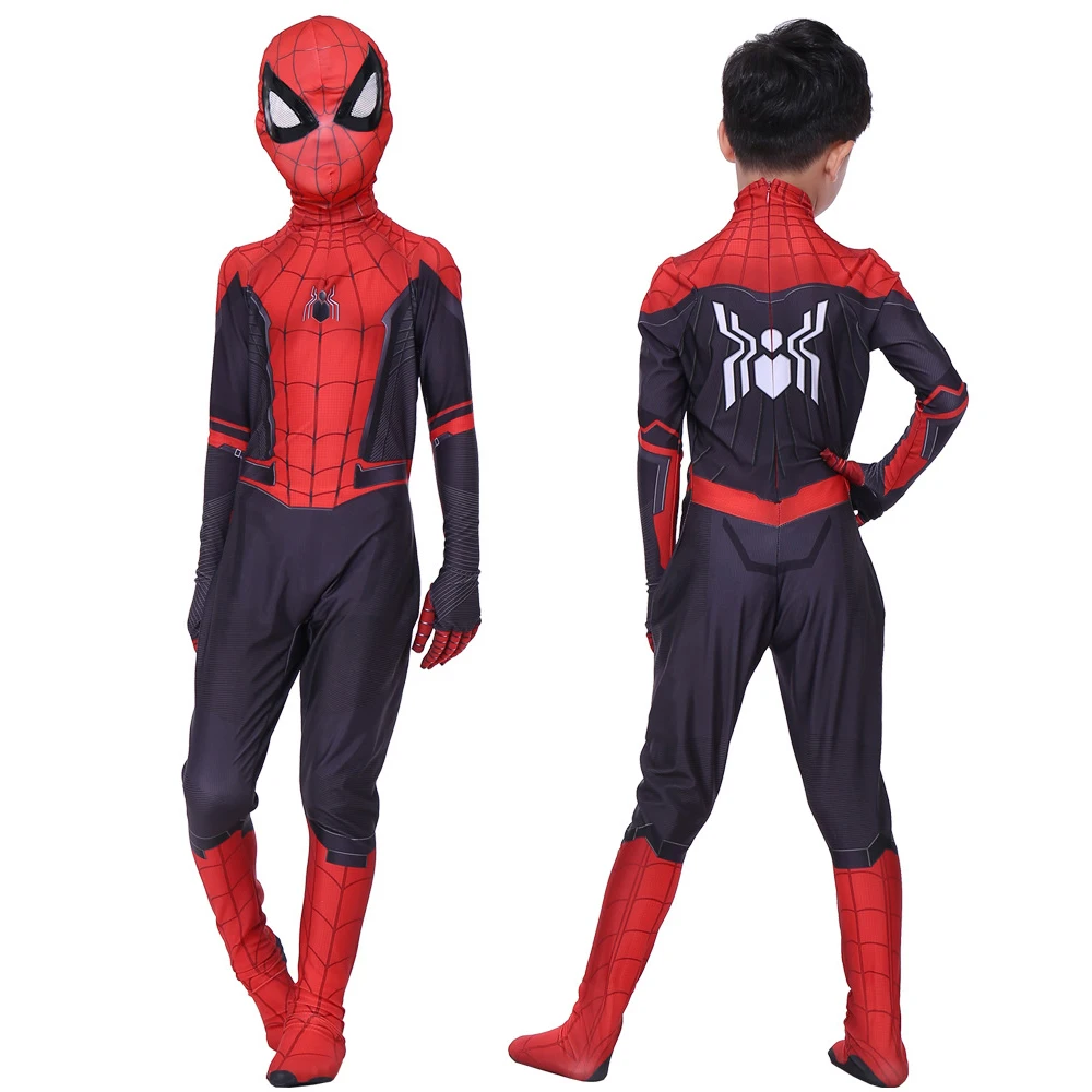 

New Spider Man Far From Home Cosplay Costumes Peter Parker Zentai Suit Bodysuit Kids Spiderman Superhero Ball Jumpsuits
