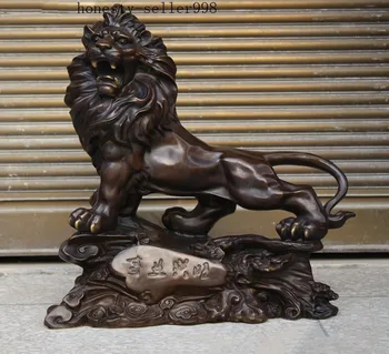 

christmas 16"Chinese Fengshui Bronze Wild Roaring ferocity Foo Dog Hui Feng Lion sculpture halloween