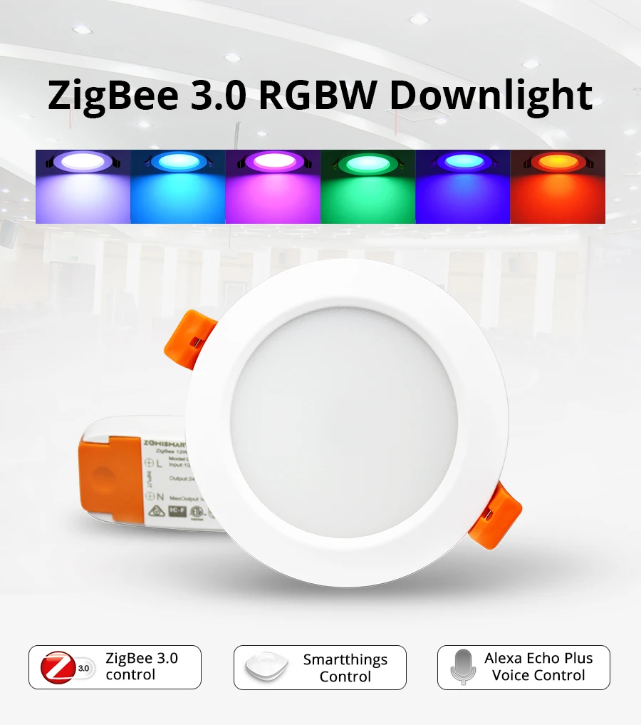 Compatível com Smartthings Luz de Teto Zigbee Downlight Inteligente Rgbw Led Recesso 12 w Hub Echo Mais Iluminação 3.0 Kit 3 Eletrônicos