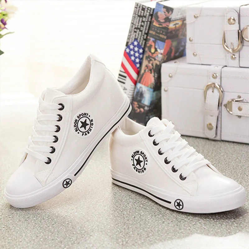 

Dropshipping Summer Sneakers Wedges Canvas Shoes Women Casual Shoes Female Cute White Basket Stars Zapatos Mujer Trainers 5 Cm