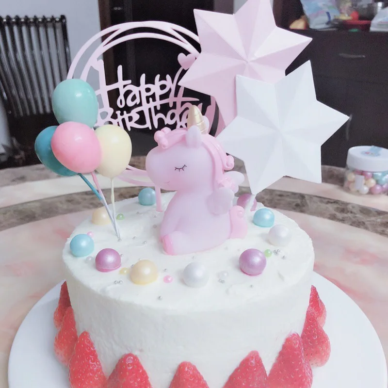 

2019 New Unicorn Cake Topper Pink Silicone Doll Unicorn Cupcake Topper For Wedding Birthday Party Cake Decorations Baby Shower