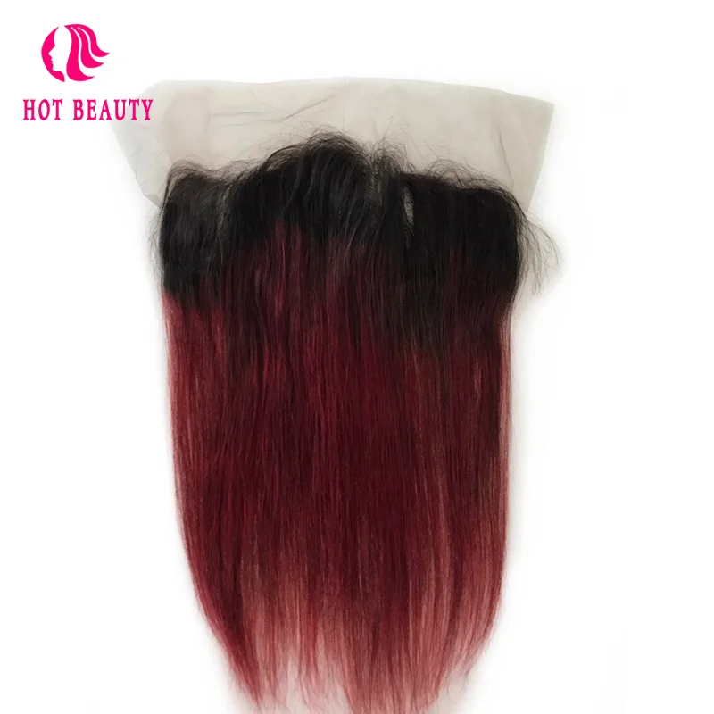 

Hot Beauty Hair Straight Ombre Brazilian Hair Free Part Wine Color 100% Human Remy Hair 13*4 Pre Plucked Lace Frontal Closure