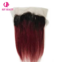 Hot Beauty Hair Straight Ombre Brazilian Hair Wine Color Human Remy Hair 13*4 Pre Plucked Lace Frontal closure For Black Women