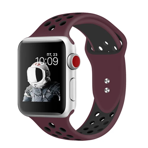 EIMO Correa для наручных часов Apple Watch, ремешок 42 мм, 38 мм, Версия 44/40 мм наручных часов iwatch серии 4, версия 1, 2, 3, ремешок Nike спортивный ремешок для часов Силиконовый Браслет наручный ремень ремешок для часов - Цвет ремешка: Wine red black
