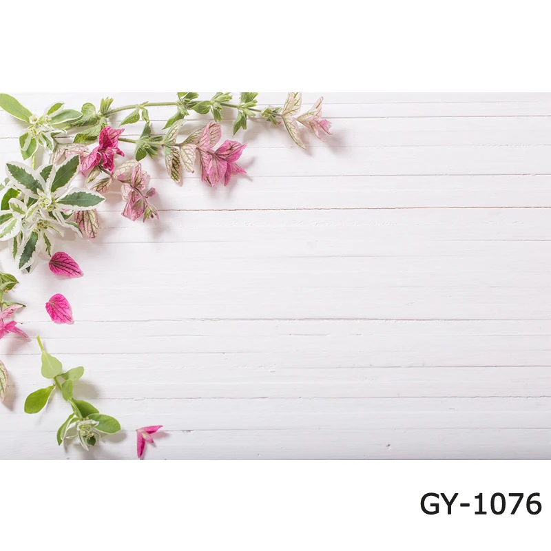 

Wood Board blossom petal Flower frame Photocall cake photo booth Studio Photography Background white wood plank Photo Backdrop