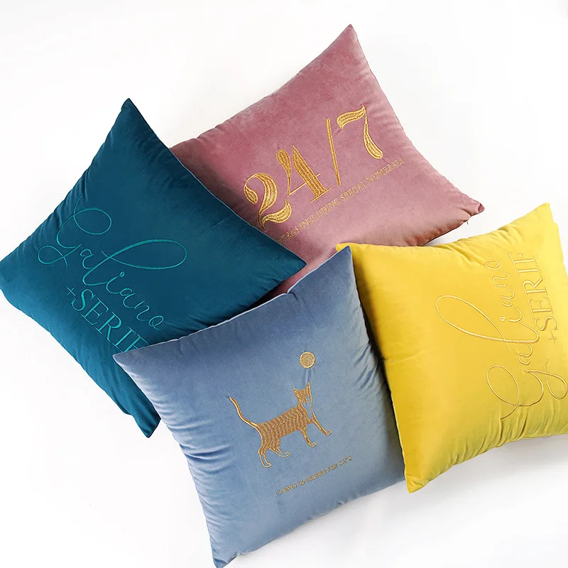 

Nortic Letter Pet Embroidery Pillow Case European Simple Velvet Pillow Cover Square Soft Breathable Warm Washable Cushion Cover