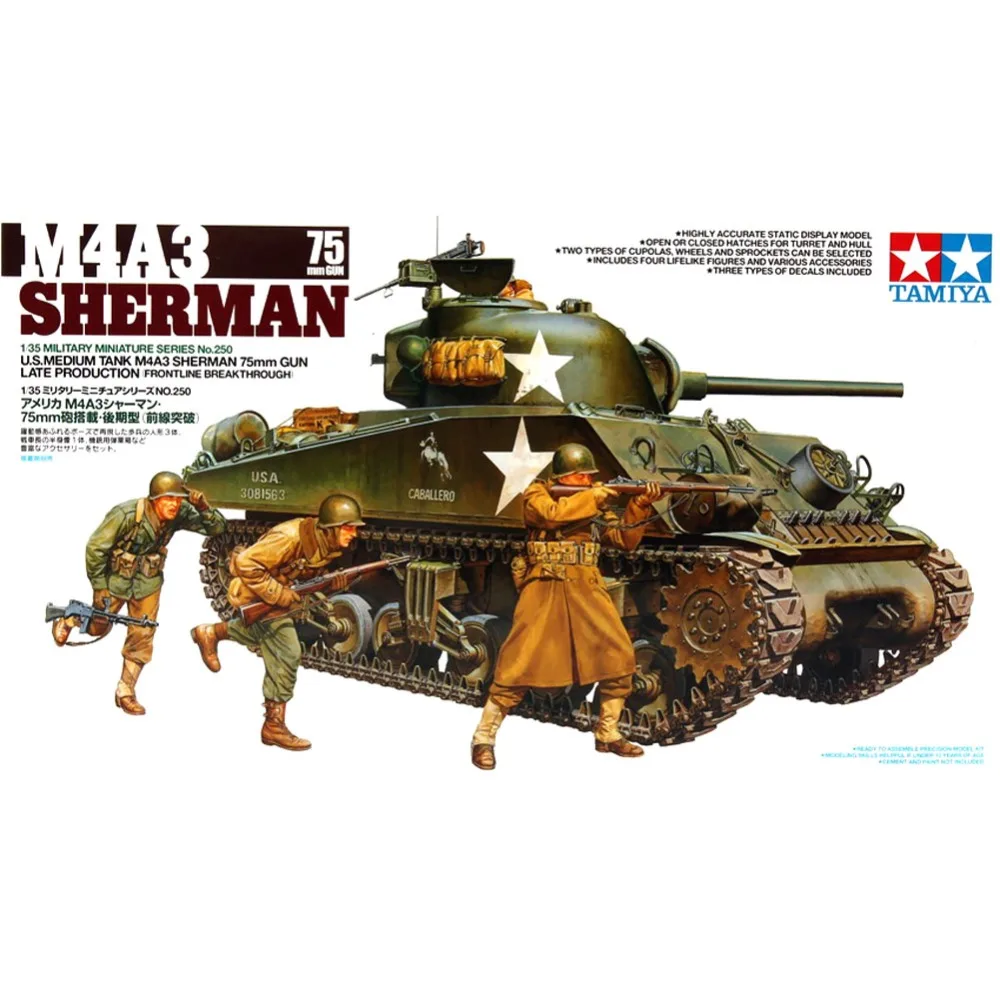 

Military Tank Assembly US Medium Tank M4A3 Sherman 75mm Gun Late Version 1:35 Model Building Kits Tamiya 35250