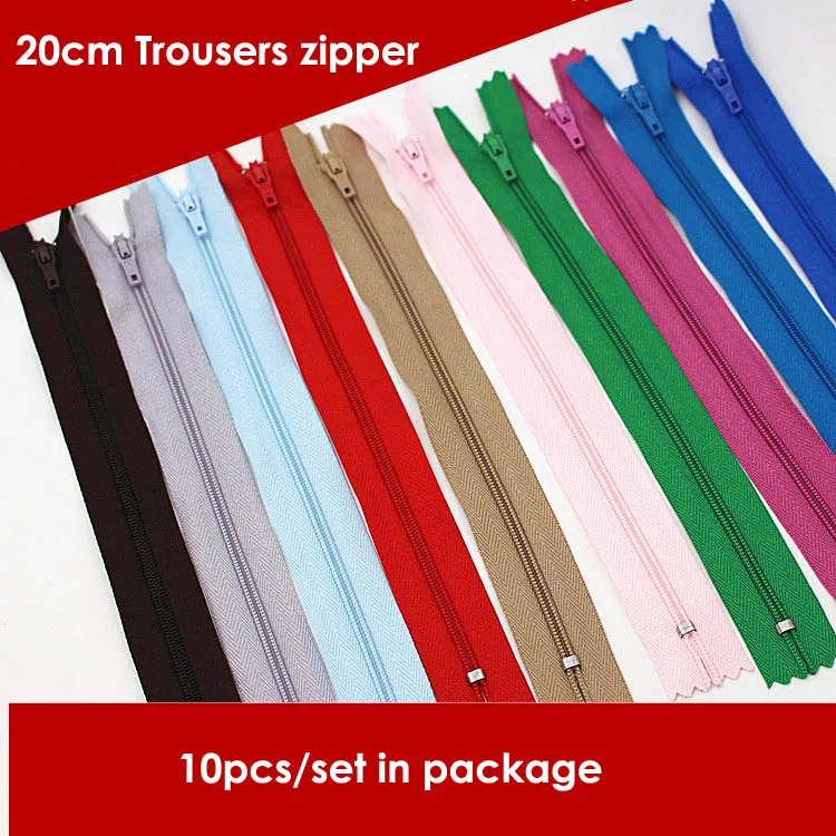 

10pcs/lot 20cm Close-End Nylon Zipper For Sewing Trousers DIY Handbag Bag Pencil Case and Craft tailor accessories