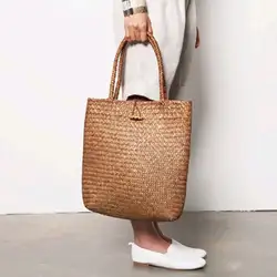 Плетеная соломенная сумка новый 2018 для женщин Лето Богемия модные сумки одноцветное на плечо пляжная сумка большая хозяйственная