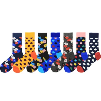 

PEONFLY 2019 Fashion Colorful Dot Cotton Men Happy Socks Personality Tide Brand Harajuku Casual Funny Socks Meias