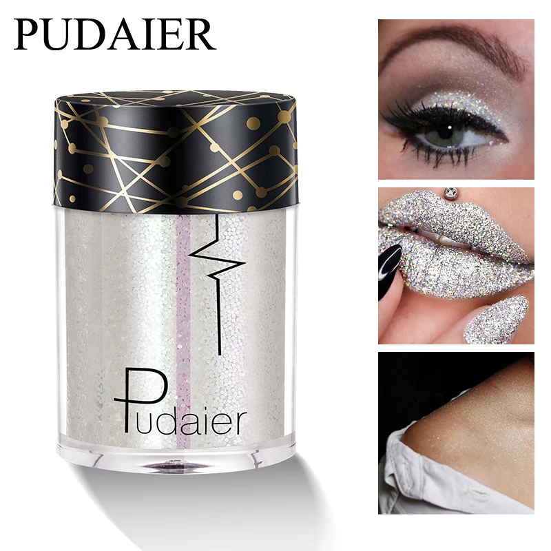 

Pudaier Holographic Sequins Glitter Shimmer 36 Color Pigment Eye Shadow Tattoo Makeup Body Glitter Festival Dance Party Cosmetic