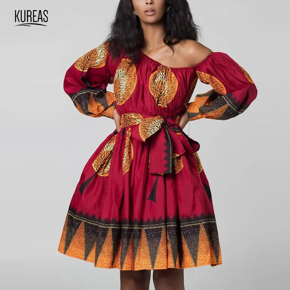 Kureas африканские платья для женщин Дашики летнее платье с принтом Асимметричное мини Vestidos Одежда Vetement Femme