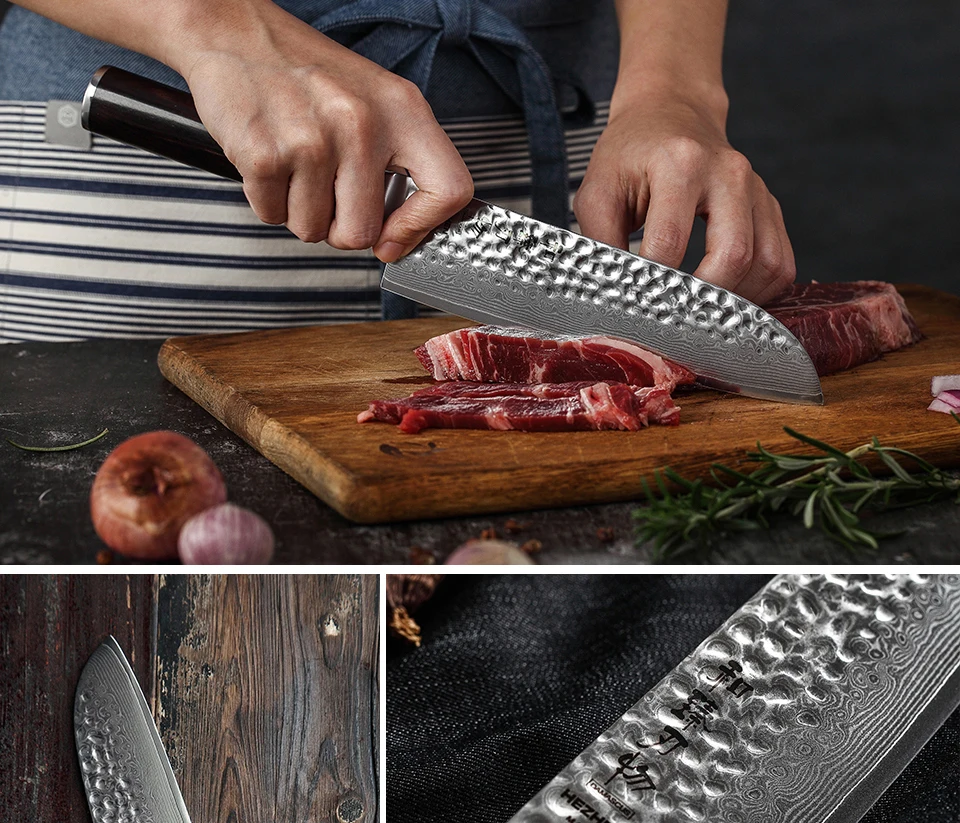 Кухня ножи бренд 7 дюймов Santoku Ножи японский VG10 Дамаск Сталь Кухня кухонный нож нового дизайна с черное дерево РУЧКА