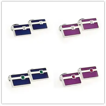 

10pairs/lot Silver Rectangle Cufflinks Enamel Crystal Cuff Links 4 Colors Business/Wedding Gift Men's Jewelry Cuff Button