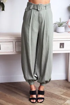 

Fashion 2019 Summer Women High Waist Cigarette Pants Bohemia Morandi Color Belt Loose Pants Zipper Fly Solid Harem Trousers