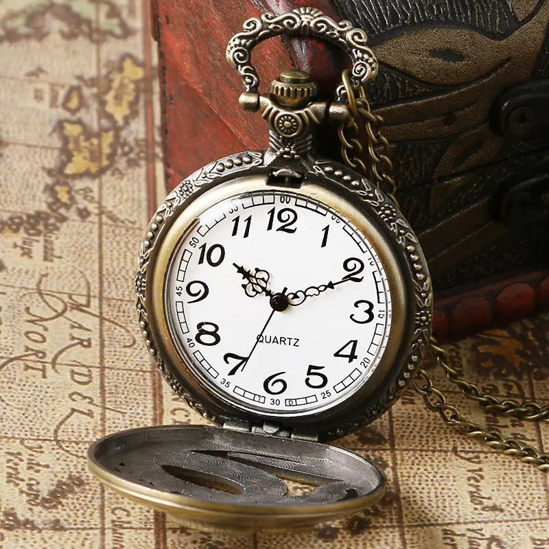 Montre de poche Vintage en Bronze, pendentif creux serpent du zodiaque chinois, Quartz, collier rรฉtro, horloge, cadeau pour enfants