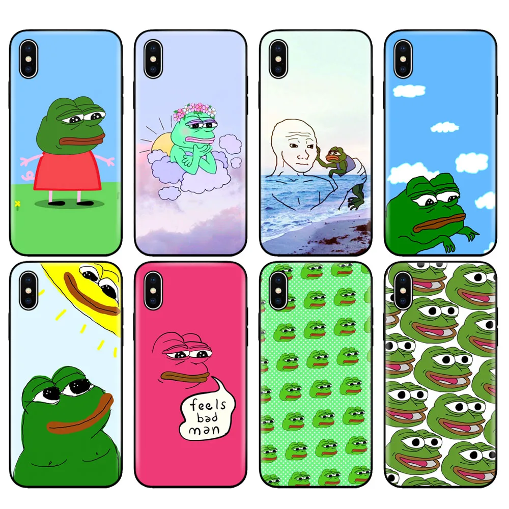 

Black tpu case for iphone 5 5s se 6 6s 7 8 plus x 10 case silicone cover for iphone XR XS MAX case Cute Frog Meme Animal funny