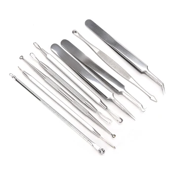 

NEW 9 Pcs/set Blackhead Acne Comedone Pimple Blemish Extractor Remover Face Skin Care Tool Stainless Steel Health Beauty Kit Set