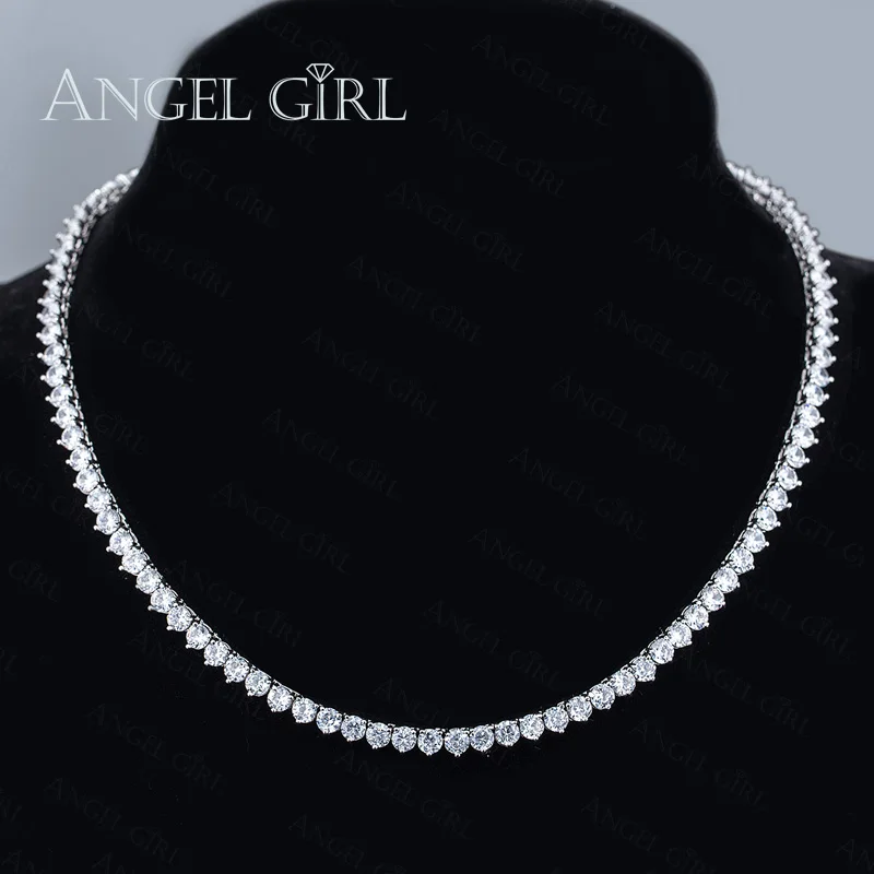 Baratos Angelgirl encantos brillantes 18 pulgadas tres puntas 4mm zirconia tenis plata y oro collar de color para mujeres y hombres joyería de marca